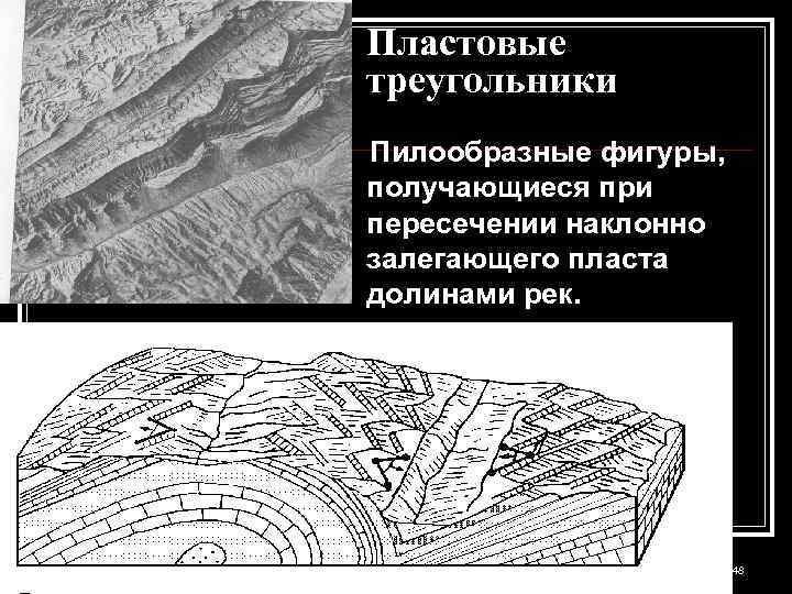 Пластовые треугольники Пилообразные фигуры, получающиеся при пересечении наклонно залегающего пласта долинами рек. Структурка геофизикам-л