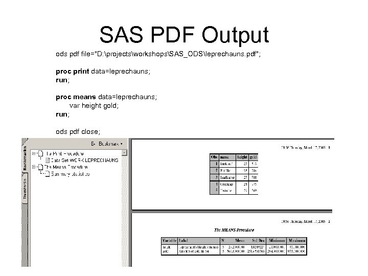 SAS PDF Output ods pdf file=