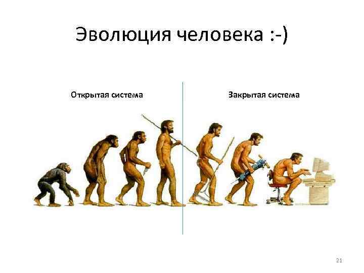 Эволюция человека : -) Открытая система Закрытая система 21 