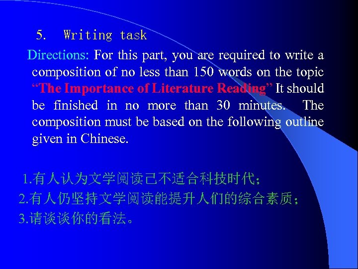  5. Writing task Directions: For this part, you are required to write a