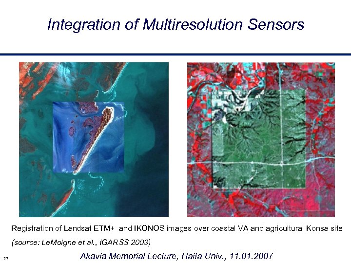 Integration of Multiresolution Sensors Registration of Landsat ETM+ and IKONOS images over coastal VA