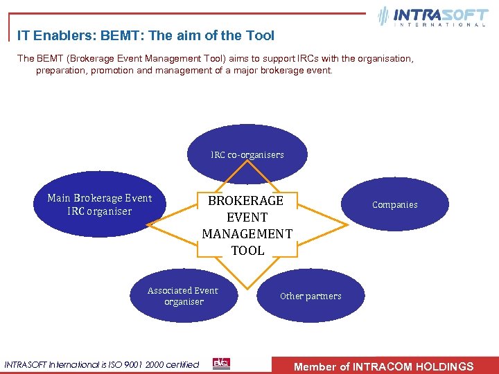 IT Enablers: BEMT: The aim of the Tool The BEMT (Brokerage Event Management Tool)