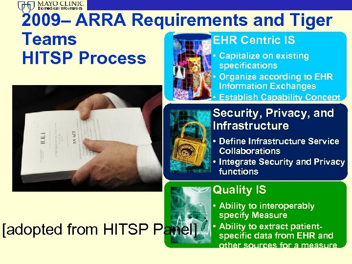 Biomedical Informatics 2009– ARRA Requirements and Tiger EHR Centric IS Teams • Capitalize on