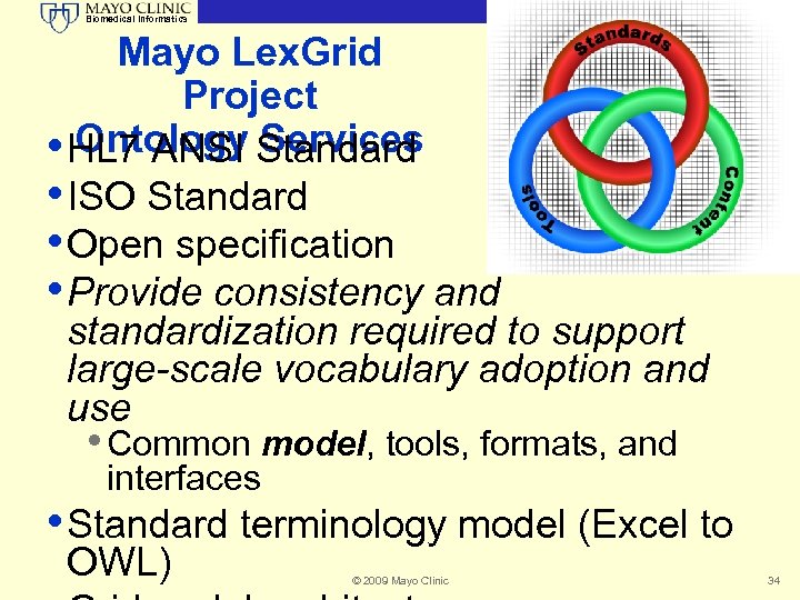 Biomedical Informatics Mayo Lex. Grid Project Ontology Services • HL 7 ANSI Standard •