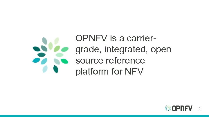 OPNFV is a carriergrade, integrated, open source reference platform for NFV 2 