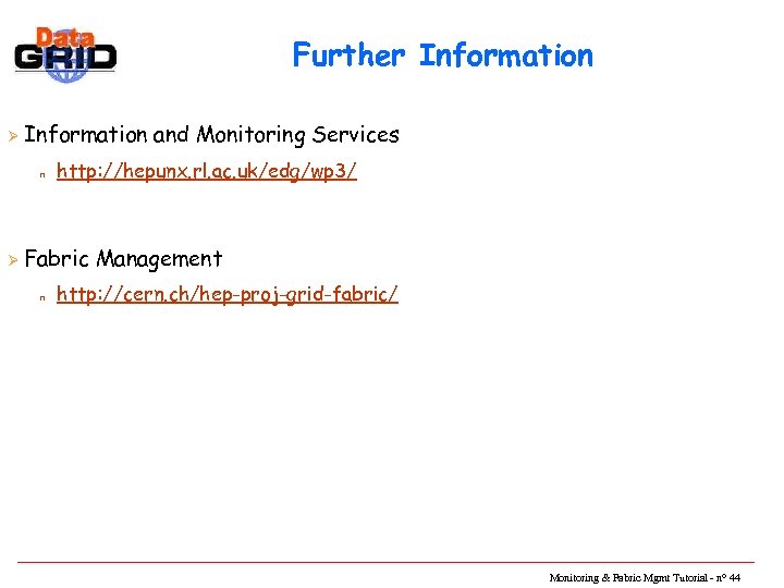 Further Information Ø Information and Monitoring Services n Ø http: //hepunx. rl. ac. uk/edg/wp