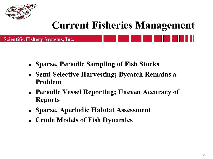 Current Fisheries Management Scientific Fishery Systems, Inc. n n n Sparse, Periodic Sampling of