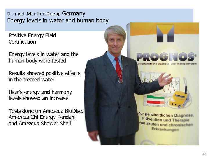 Dr. med. Manfred Doepp Germany Energy levels in water and human body Positive Energy