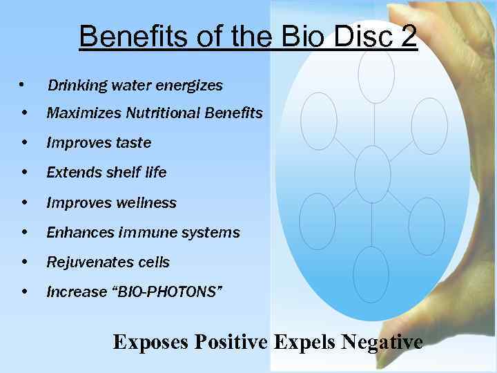 Benefits of the Bio Disc 2 • Drinking water energizes • Maximizes Nutritional Benefits
