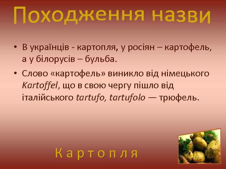 • В українців - картопля, у росіян – картофель, а у білорусів –