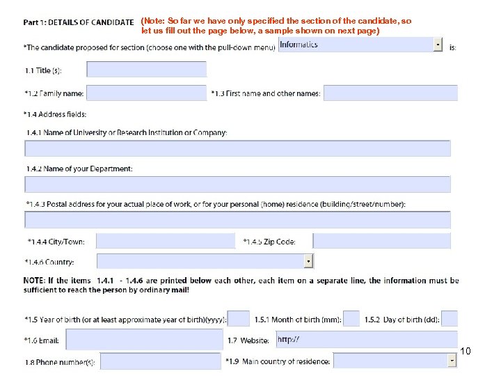 (Note: So far we have only specified the section of the candidate, so let