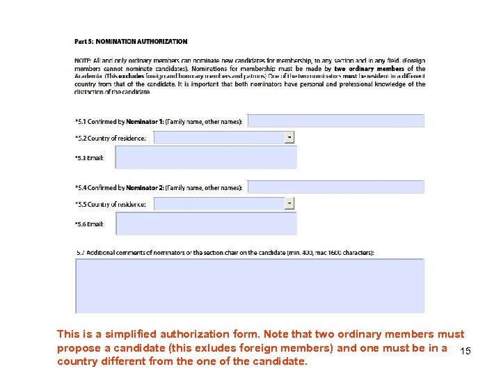 This is a simplified authorization form. Note that two ordinary members must propose a