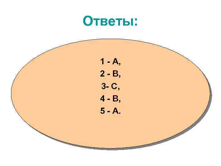 Ответы: 1 - А, 2 - В, 3 - С, 4 - В, 5