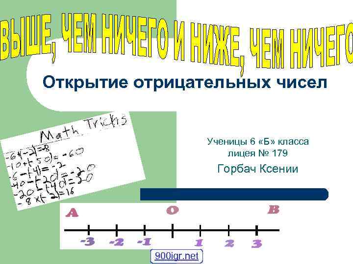 Открытие отрицательных чисел Ученицы 6 «Б» класса лицея № 179 Горбач Ксении 900 igr.
