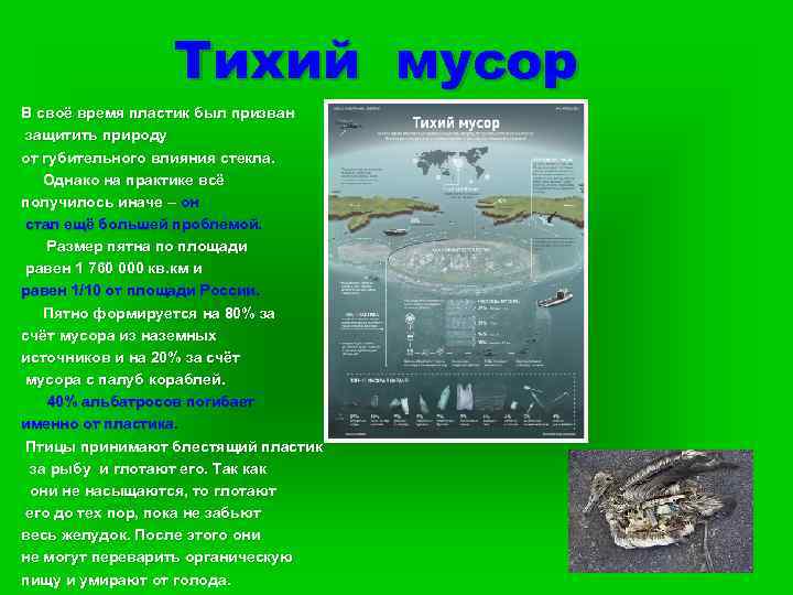 Тихий мусор В своё время пластик был призван защитить природу от губительного влияния стекла.