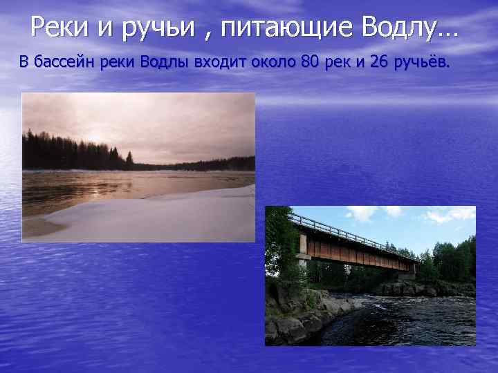 Реки и ручьи , питающие Водлу… В бассейн реки Водлы входит около 80 рек