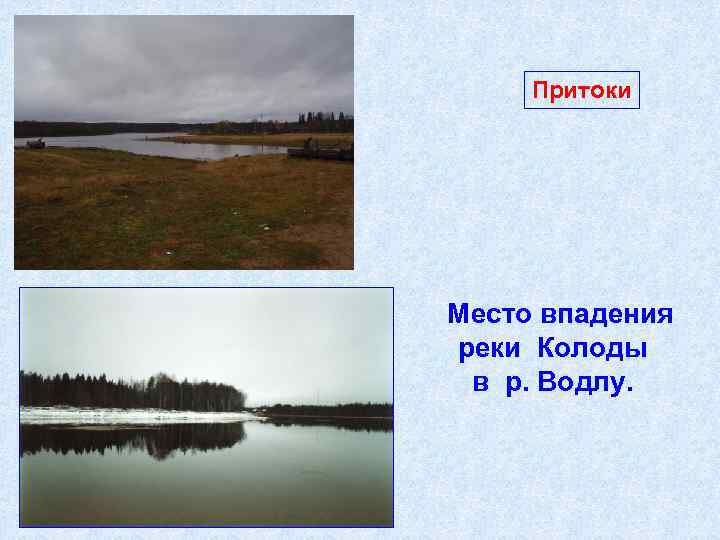 Притоки Место впадения реки Колоды в р. Водлу. 