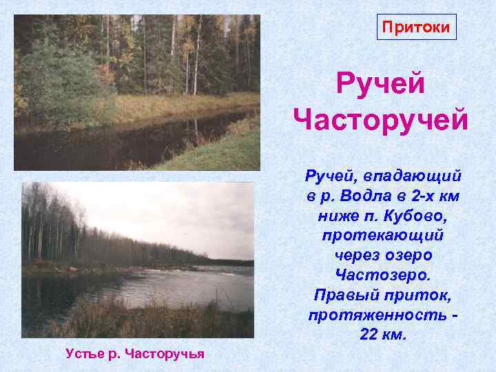 Правые притоки. Река Водла. Сообщение о реке Водла. Безымянный ручей (приток Темерника). Красный ручей (приток Серебрянки).