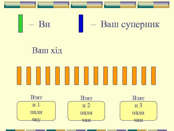 – Ви – Ваш суперник Ваш хід Взят и 1 пали чку Взят и