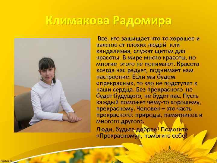 Климакова Радомира Все, кто защищает что-то хорошее и важное от плохих людей или вандализма,