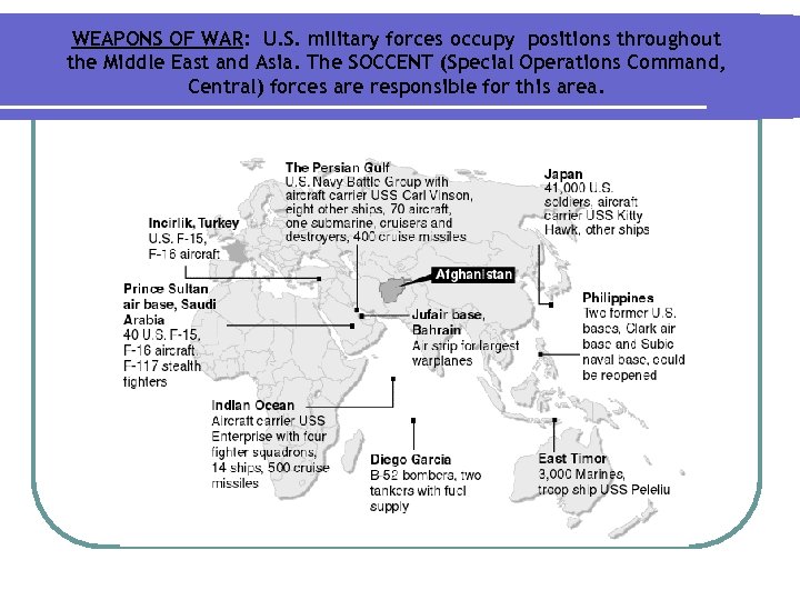 WEAPONS OF WAR: U. S. military forces occupy positions throughout the Middle East and