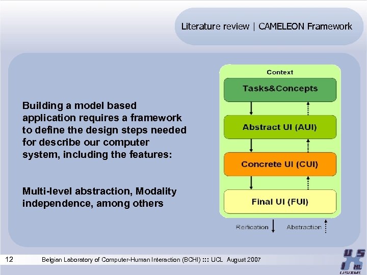 Literature review | CAMELEON Framework Building a model based application requires a framework to