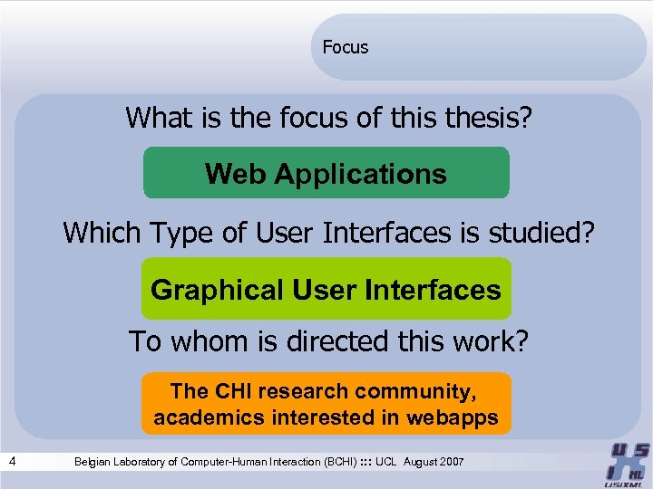 Focus What is the focus of this thesis? Web Applications Which Type of User