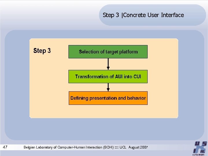 Step 3 |Concrete User Interface 47 Belgian Laboratory of Computer-Human Interaction (BCHI) : :