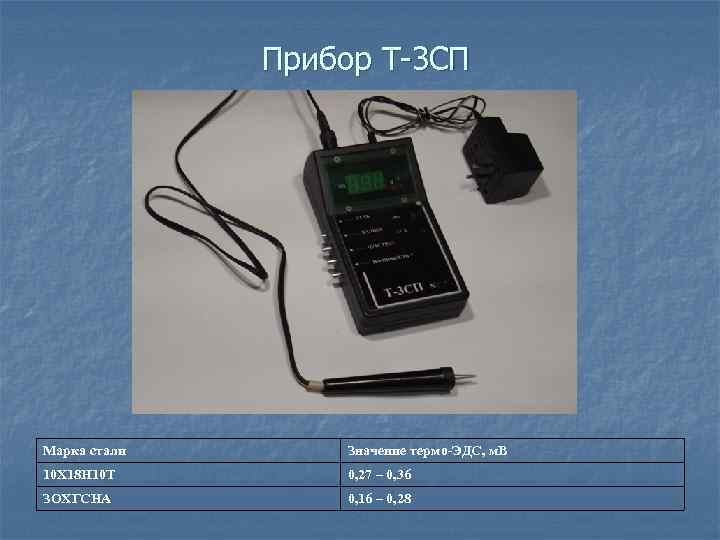 Прибор Т-3 СП Марка стали Значение термо-ЭДС, м. В 10 Х 18 Н 10