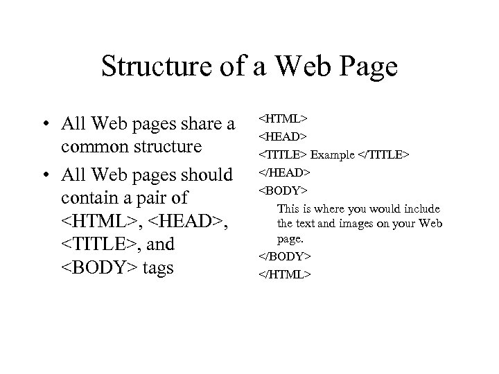 Structure of a Web Page • All Web pages share a common structure •