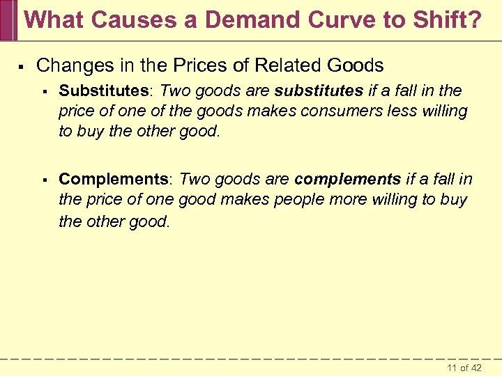 What Causes a Demand Curve to Shift? § Changes in the Prices of Related