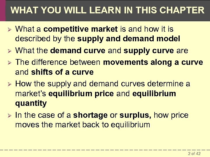WHAT YOU WILL LEARN IN THIS CHAPTER Ø Ø Ø What a competitive market