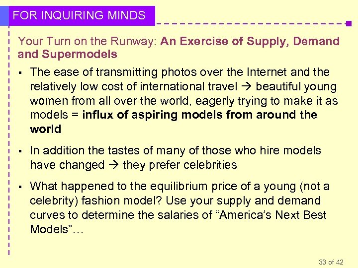 FOR INQUIRING MINDS Your Turn on the Runway: An Exercise of Supply, Demand Supermodels