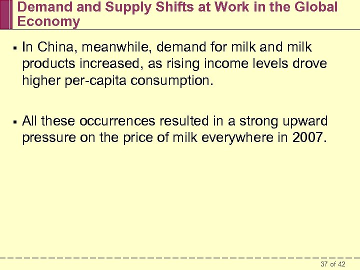 Demand Supply Shifts at Work in the Global Economy § In China, meanwhile, demand