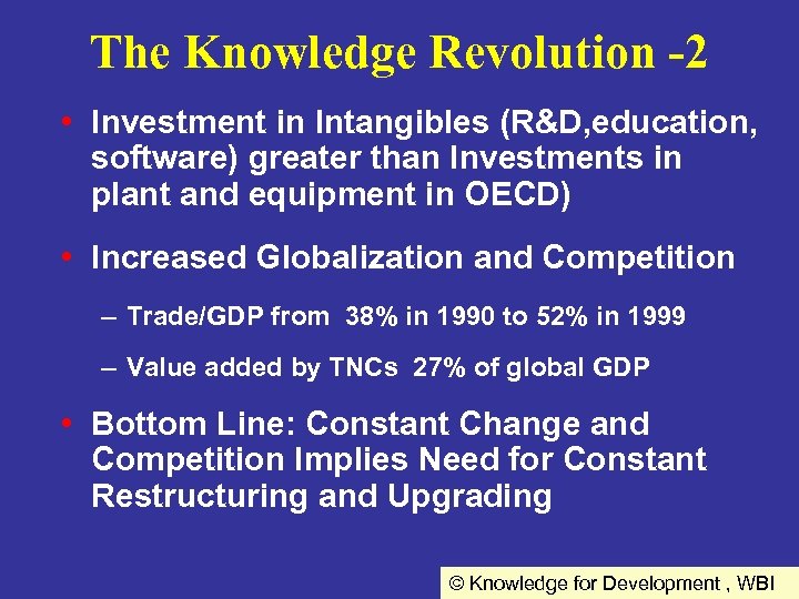 The Knowledge Revolution -2 • Investment in Intangibles (R&D, education, software) greater than Investments