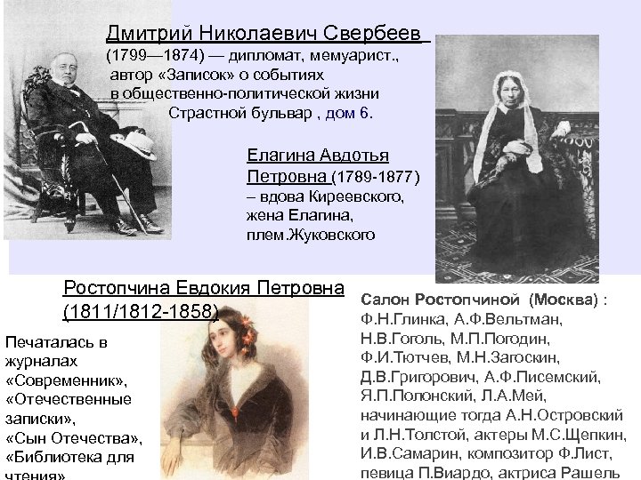 Дмитрий Николаевич Свербеев (1799— 1874) — дипломат, мемуарист. , автор «Записок» о событиях в