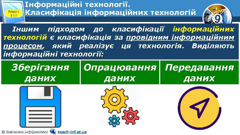Розділ 1 § 1. 1 Інформаційні технології. Класифікація інформаційних технологій 9 Іншим підходом до