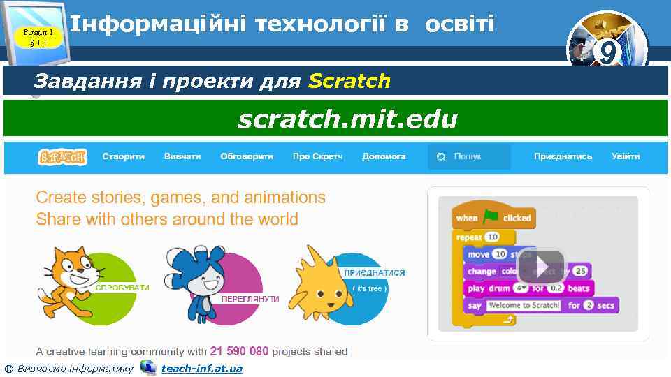 Розділ 1 § 1. 1 Інформаційні технології в освіті Завдання і проекти для Scratch