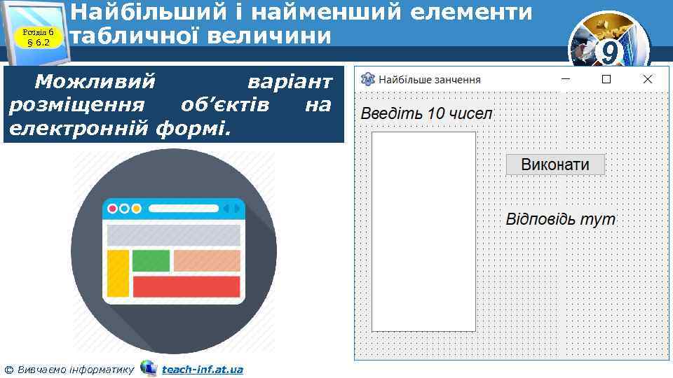 Розділ 6 § 6. 2 Найбільший і найменший елементи табличної величини Можливий варіант розміщення