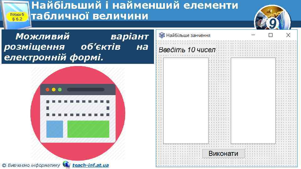 Розділ 6 § 6. 2 Найбільший і найменший елементи табличної величини Можливий варіант розміщення