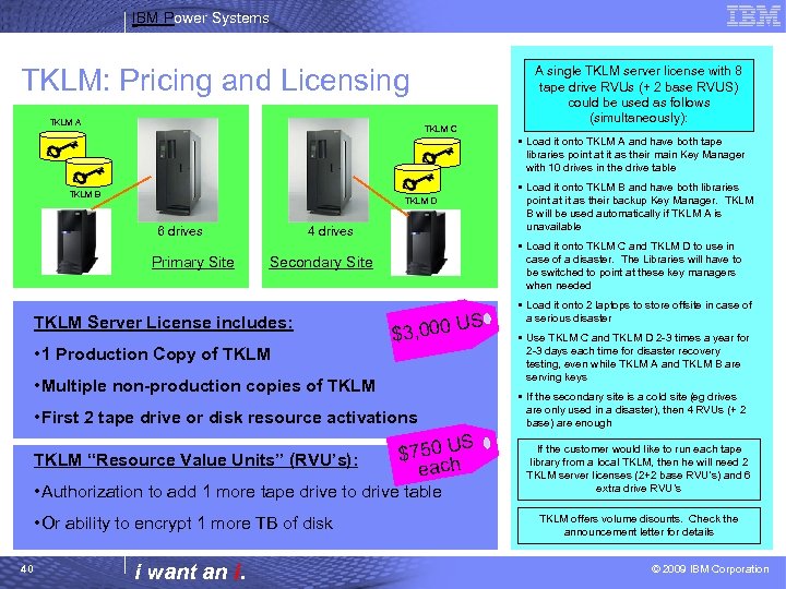 IBM Power Systems TKLM: Pricing and Licensing TKLM A A single TKLM server license
