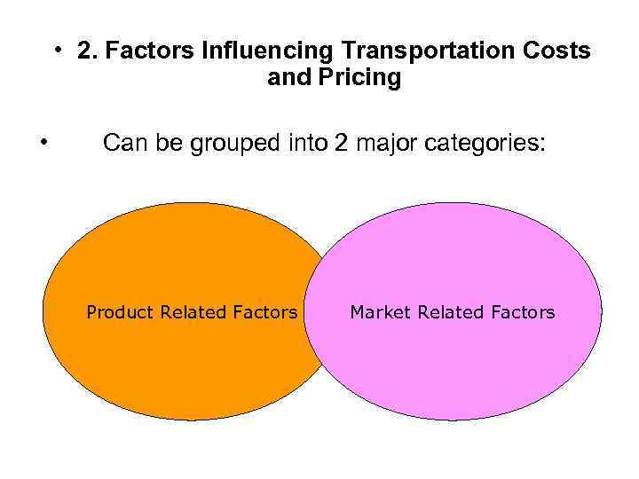  • 2. Factors Influencing Transportation Costs and Pricing • Can be grouped into