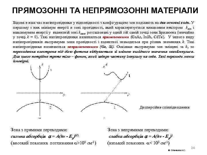 ПРЯМОЗОННІ ТА НЕПРЯМОЗОННІ МАТЕРІАЛИ Відомі в наш час напівпровідники у відповідності з конфігурацією зон