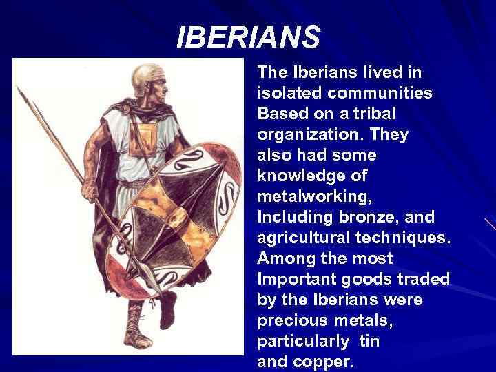 IBERIANS The Iberians lived in isolated communities Based on a tribal organization. They also