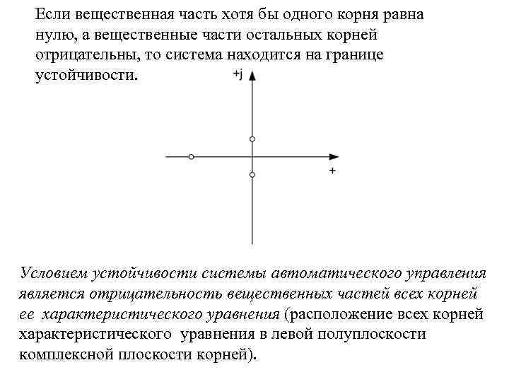 Если вещественная часть хотя бы одного корня равна нулю, а вещественные части остальных корней