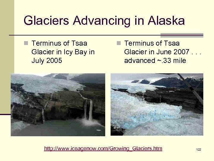 Glaciers Advancing in Alaska n Terminus of Tsaa Glacier in Icy Bay in July