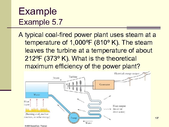 Example 5. 7 A typical coal-fired power plant uses steam at a temperature of