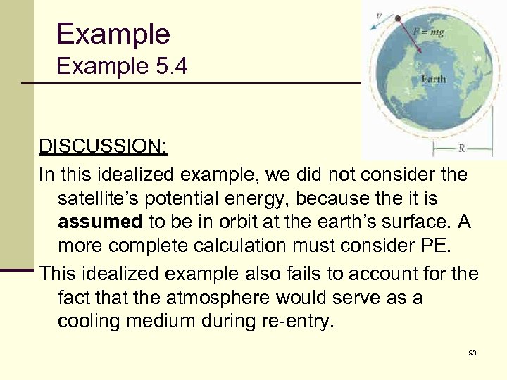 Example 5. 4 DISCUSSION: In this idealized example, we did not consider the satellite’s