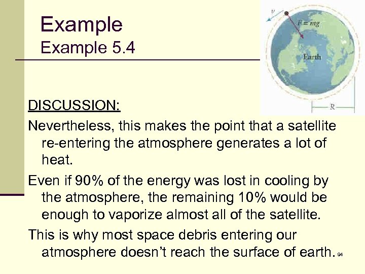 Example 5. 4 DISCUSSION: Nevertheless, this makes the point that a satellite re-entering the