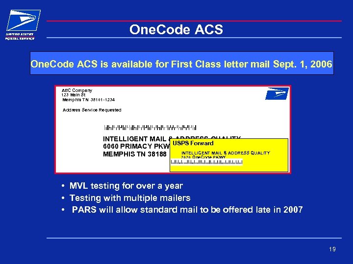 One. Code ACS is available for First Class letter mail Sept. 1, 2006 ABC